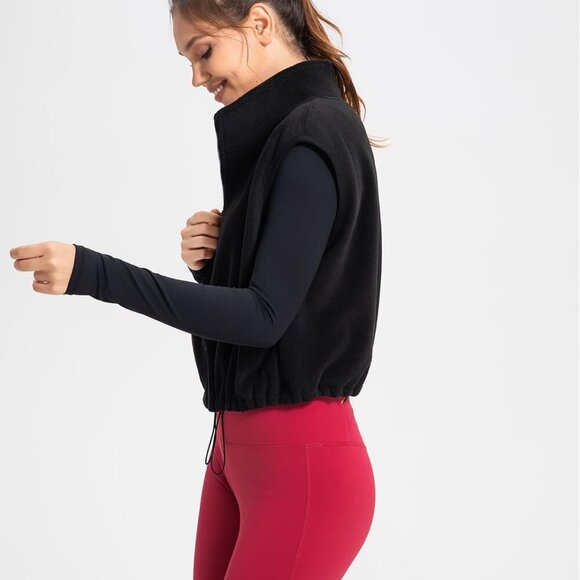 Women's Full Zip Fleece Short Vest Warm Winter Sleeveless Stand Collar Sherpa Cr - Picture 3 of 5